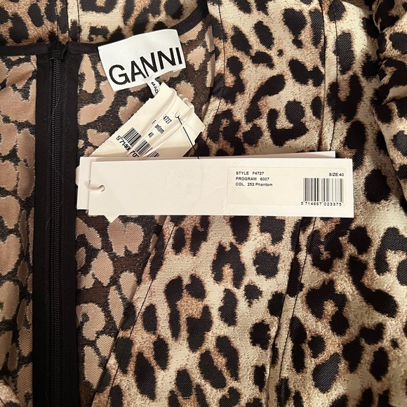 π NWT GANNI Leopard Jacquard Puff Sleeve Dress ππ - Picture 7 of 13